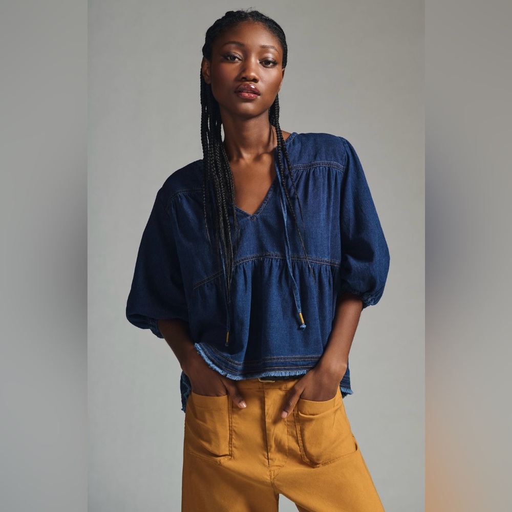 Pilcro Dark Denim Babydoll Top Blouse Women’s size XS